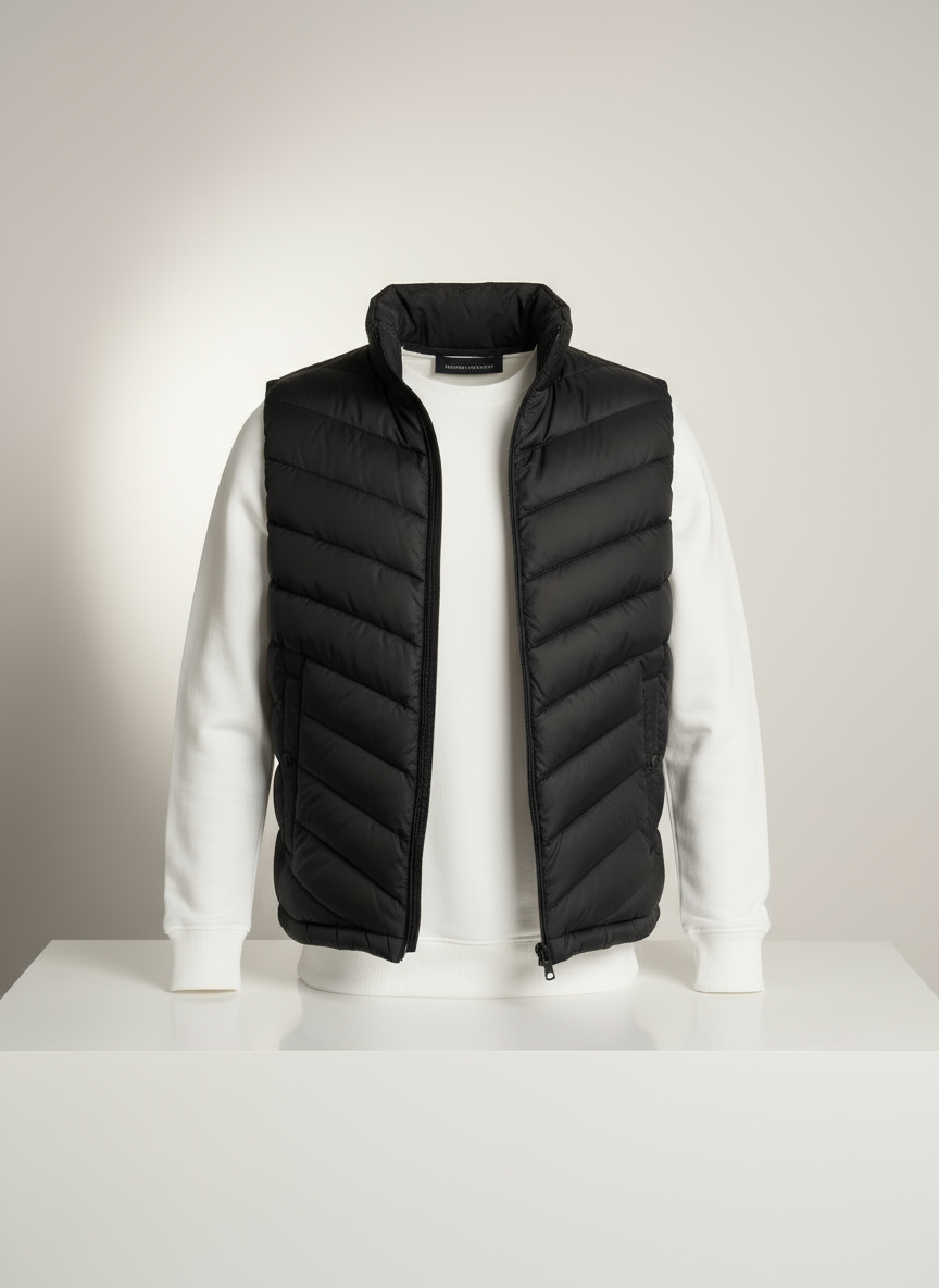 Parlak Siyah Kapitone Desenli Erkek Şişme Yelek